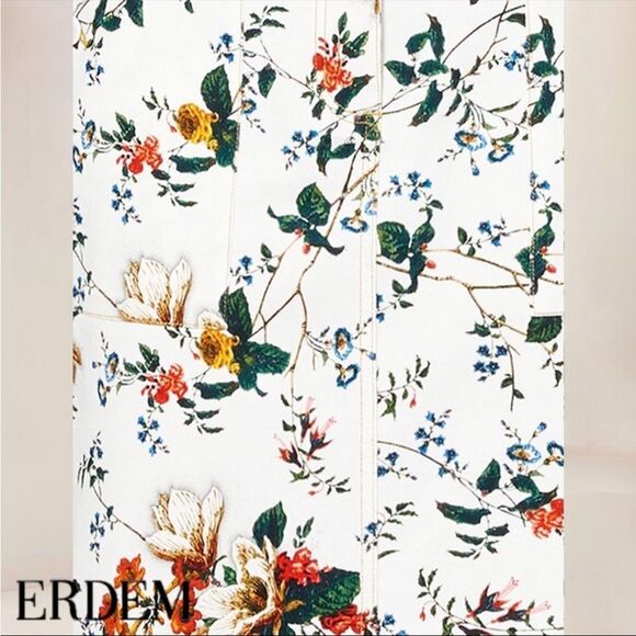 Erdem Artie Cotton-Blend Midi Skirt with Pockets in White/Multi Floral - Picture 10 of 13
